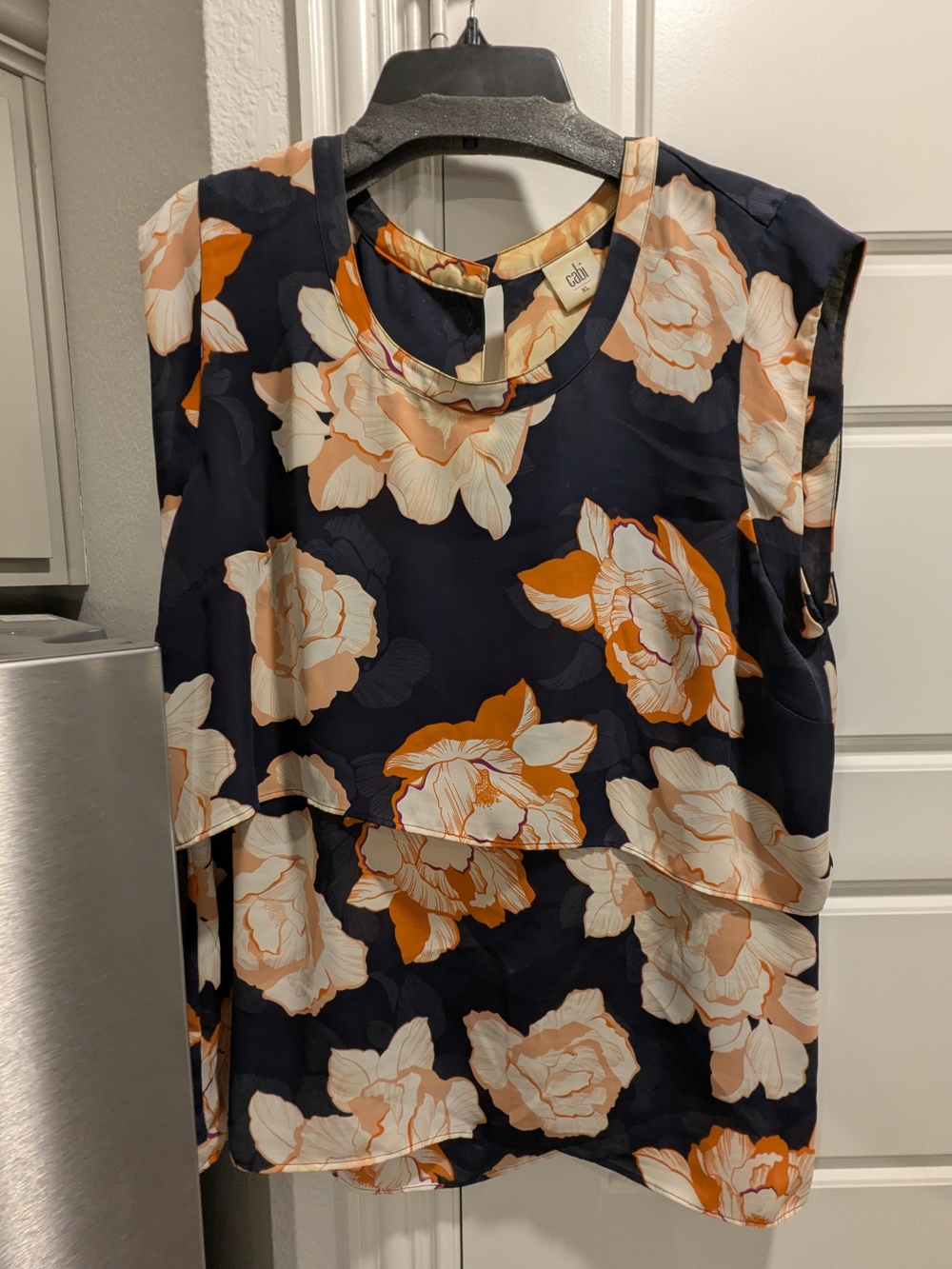 CAbi Navy Floral Layered Shell Dress